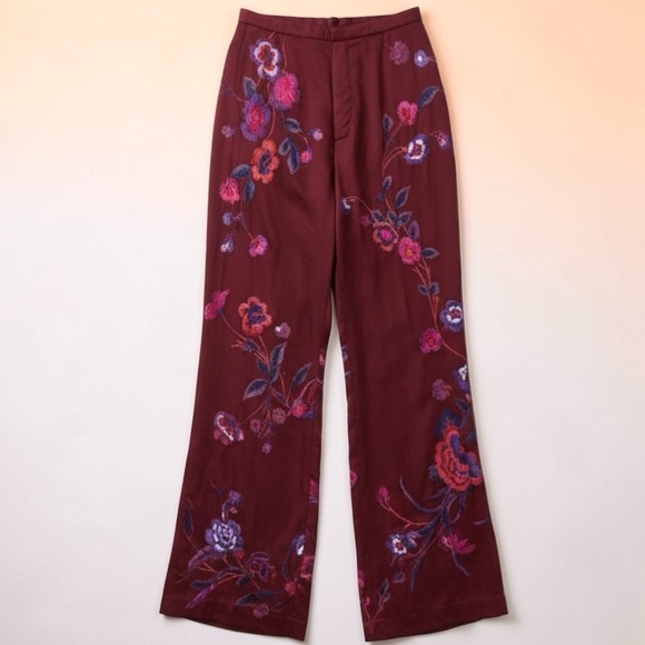 Free People Pants - Free People Trousers Mimi Embroidered Floral Wide Leg US 6 NEW